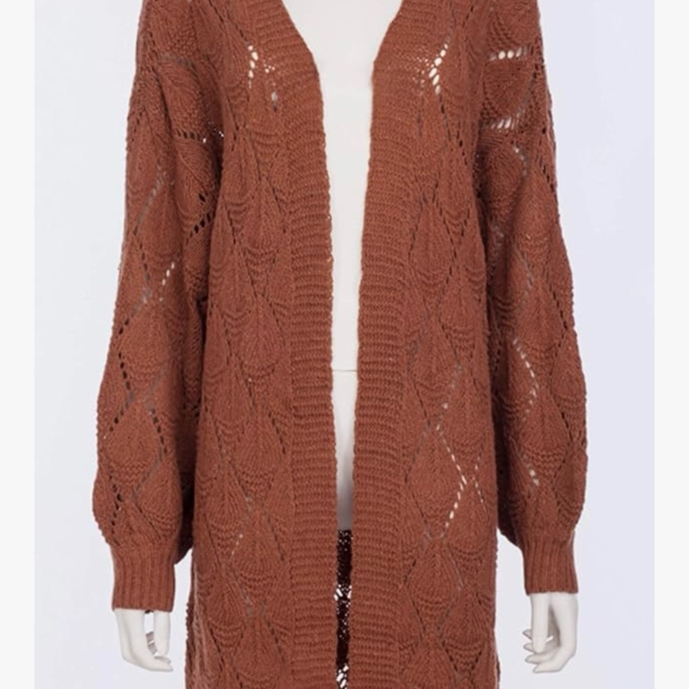 Elegant Open-Knit Cardigan in Rich Brown